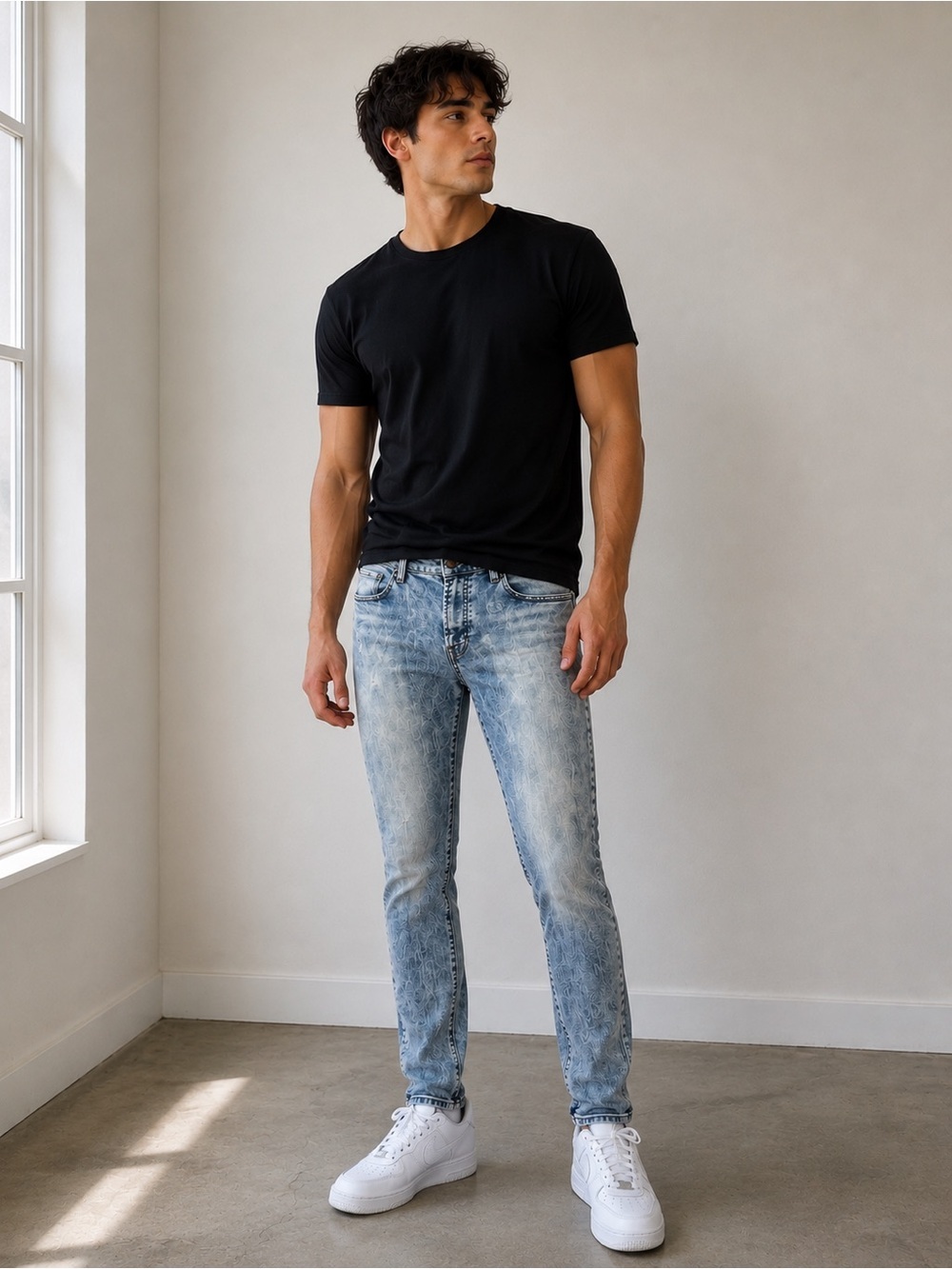 American Eagle Extreme Flex 4 Menโs Light Wash Skinny Jeans Distressed 34x34